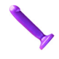 First Dildo recommendation #3 Tantus Starter - Shiny silicone, max diameter of 1.1". Slightly bulbous head with a vague penis detail at the head. The rest of the shaft remains the same width. Harness and anal safe base. 