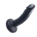 First dildo recommendation #4 - Vixen Small Realistic Bent. Slightly softer silicone than Tantus, this is styled like a penis completely with foreskin wrinkles near the head but only comes in black and deep purple. Harness-compatible and anal safe base. 