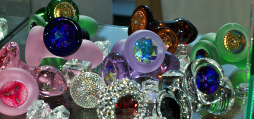 A pile of Crystal Delights glass butt plugs sparkling in the sun - taken in the vendor room at MomentumCon 2012