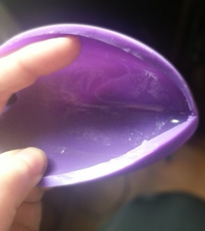 Lelo Ina "deskinned" - Showing the glue on the inside of the skin. The skin, now removed from the toy, reveals a layer of glue which held the skin firmly to the hard plastic body