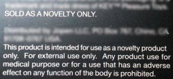 Novelty disclaimer on a sex toy box