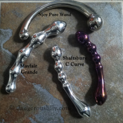 Crowned Jewels Mayfair and Shaftsbury aluminum, Shaftsbury Titanium, compared to the Njoy Pure Wand for size and shape. 