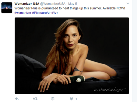 The only Womanizer + Size marketing image so far on social media shows a thin femme person